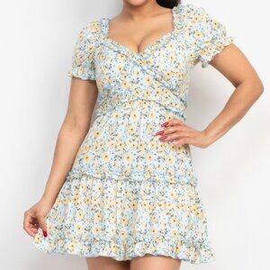 Brand New Ladies Ruffle Floral Mini Dress Puff Sleeve Mutlicolor Size Medium